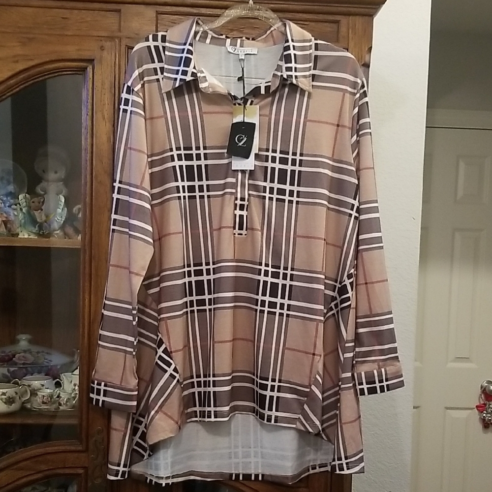 Zele Tan and Black Plaid Shirt